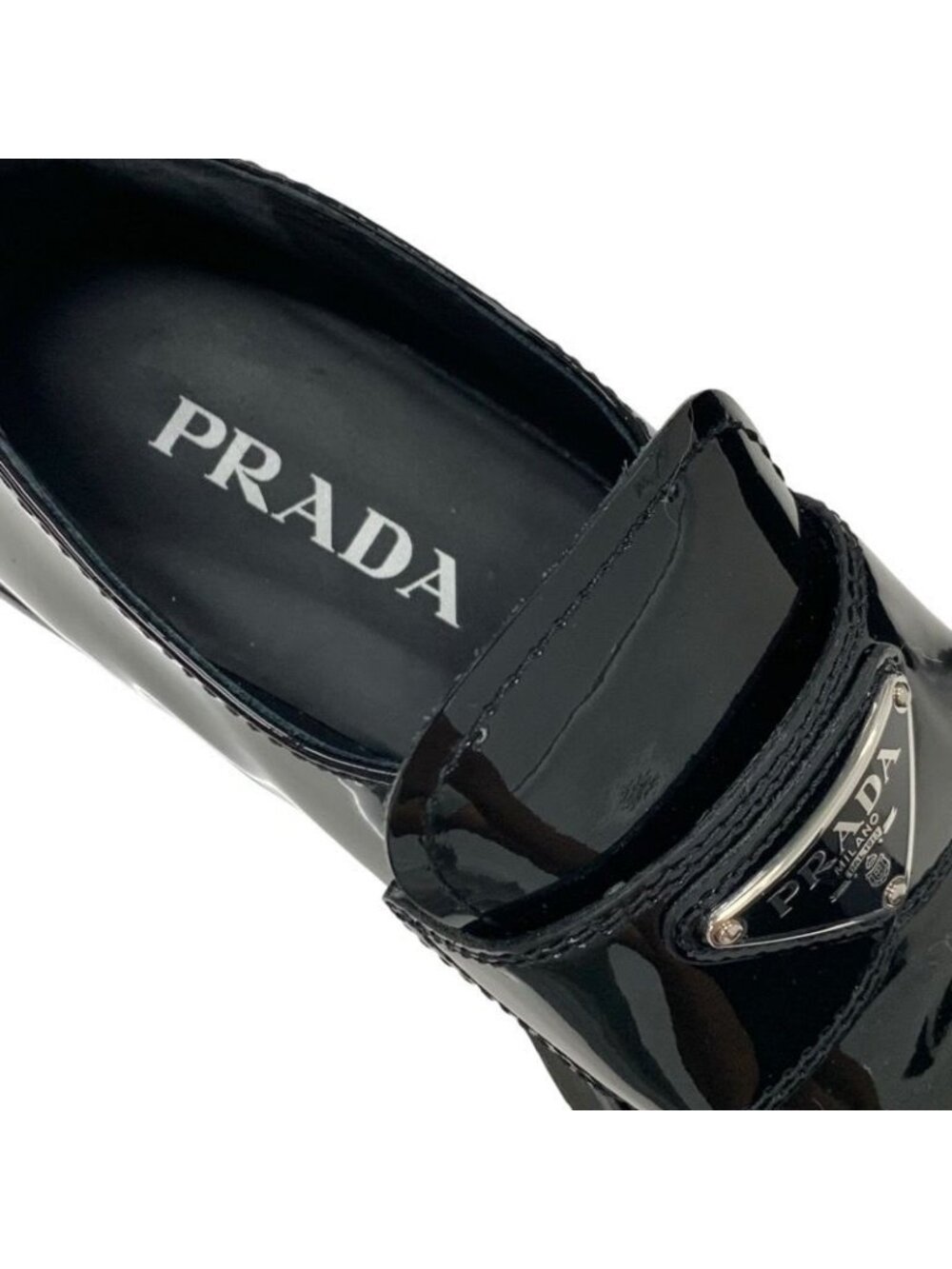 Prada Loafers Leather Shoes Black Triangle Logo - Picture 7 of 9